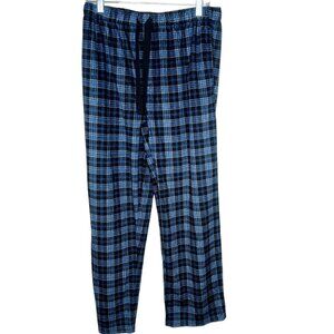 IZOD Pajama Pants Mens Size M Blue White Plaid Fleece Soft Bottoms